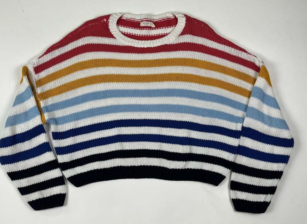 Harper Heritage Womens Large Multicolor Striped Cropped Sweater Boxy Oversize